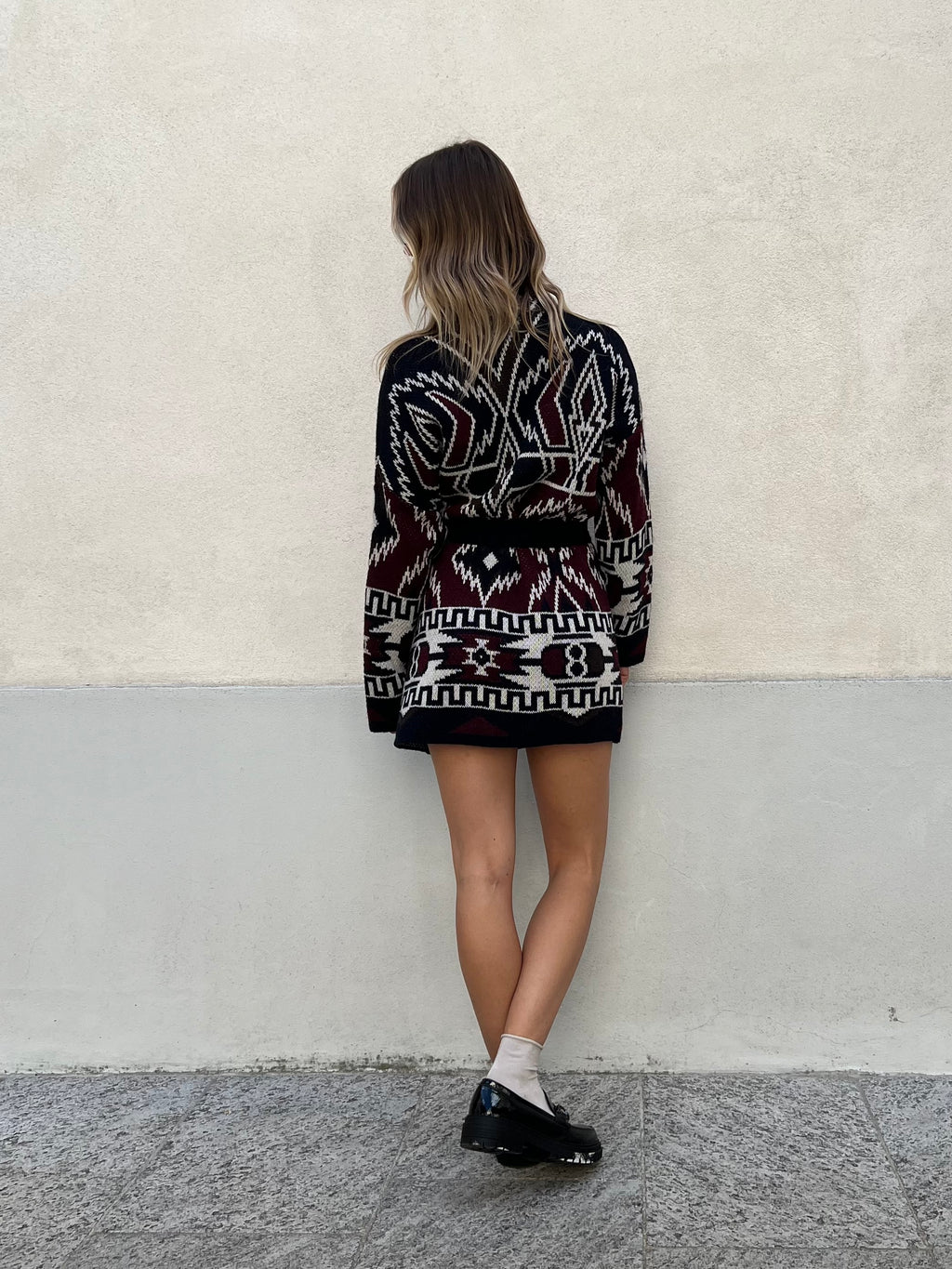 Cappotto Etnico In Lana e Alpaca 10391 Blu e Burgundy