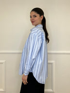 Camicia Oversize a Righe 17199 Azzurro