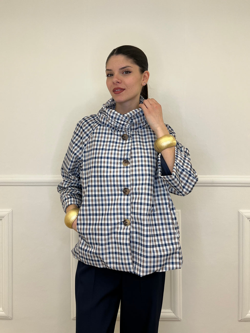 Giacca In Taffetà a Quadri 190771 Blu