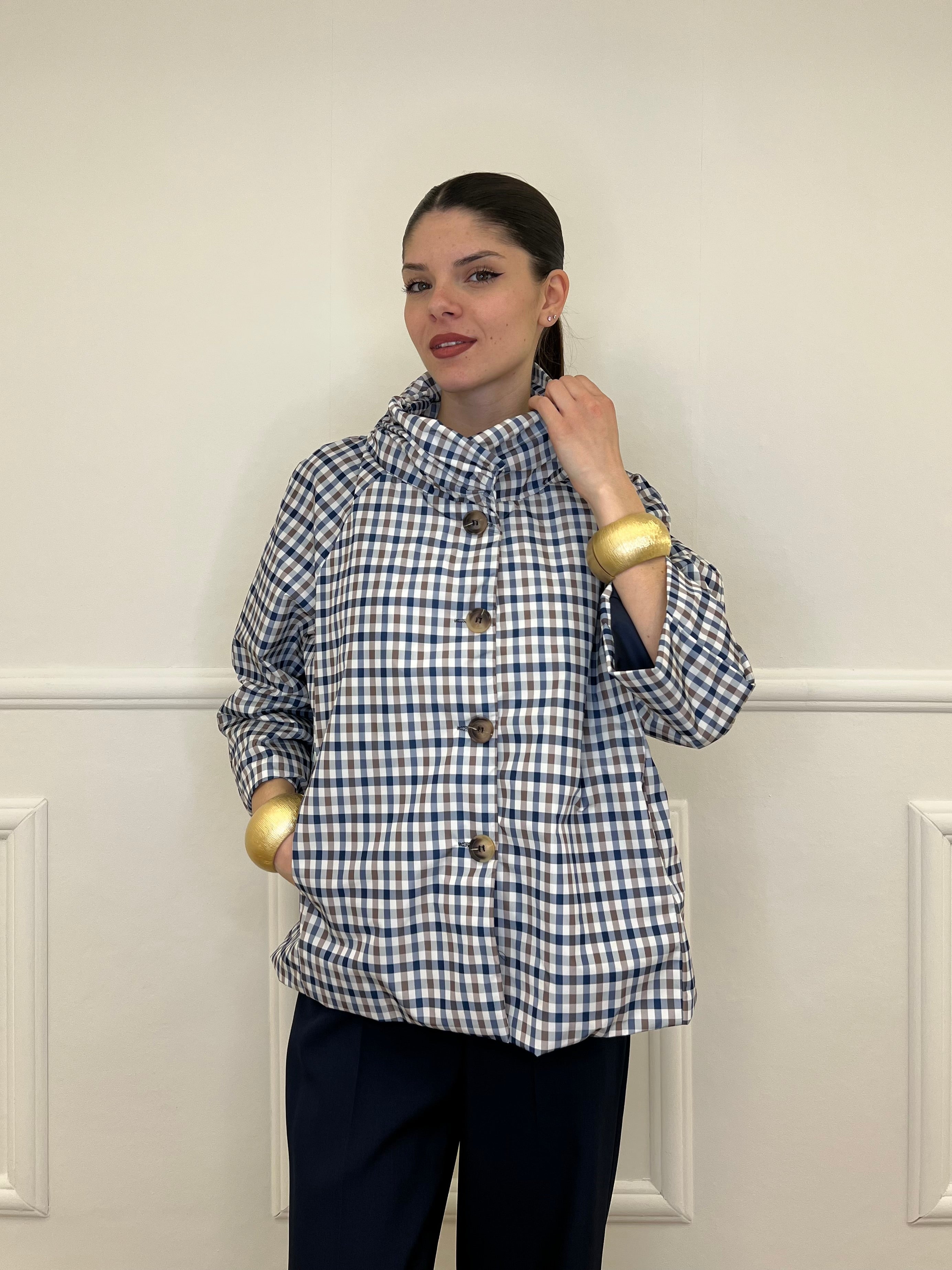 Giacca In Taffetà a Quadri 190771 Blu