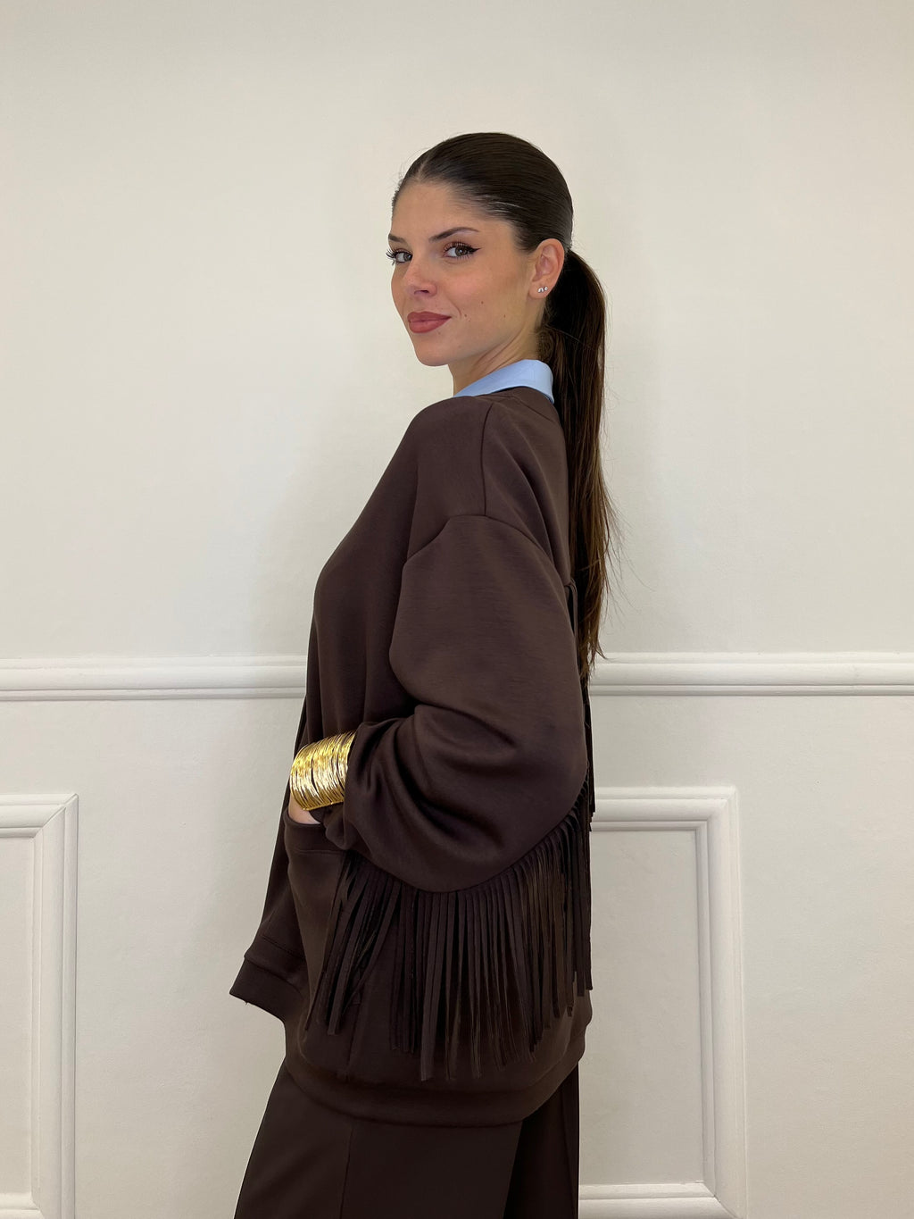 Cardigan Felpa Frange Lumina LD3424 Moro