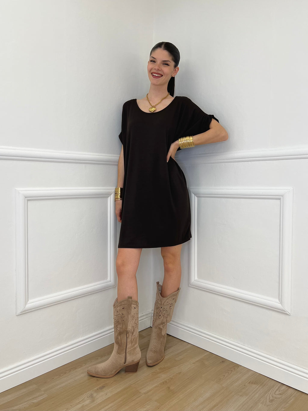 Abito Oversize Viscosa 9980 Marrone