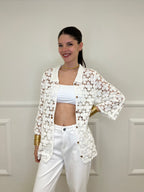 Cardigan Crochet 28116 Bianco
