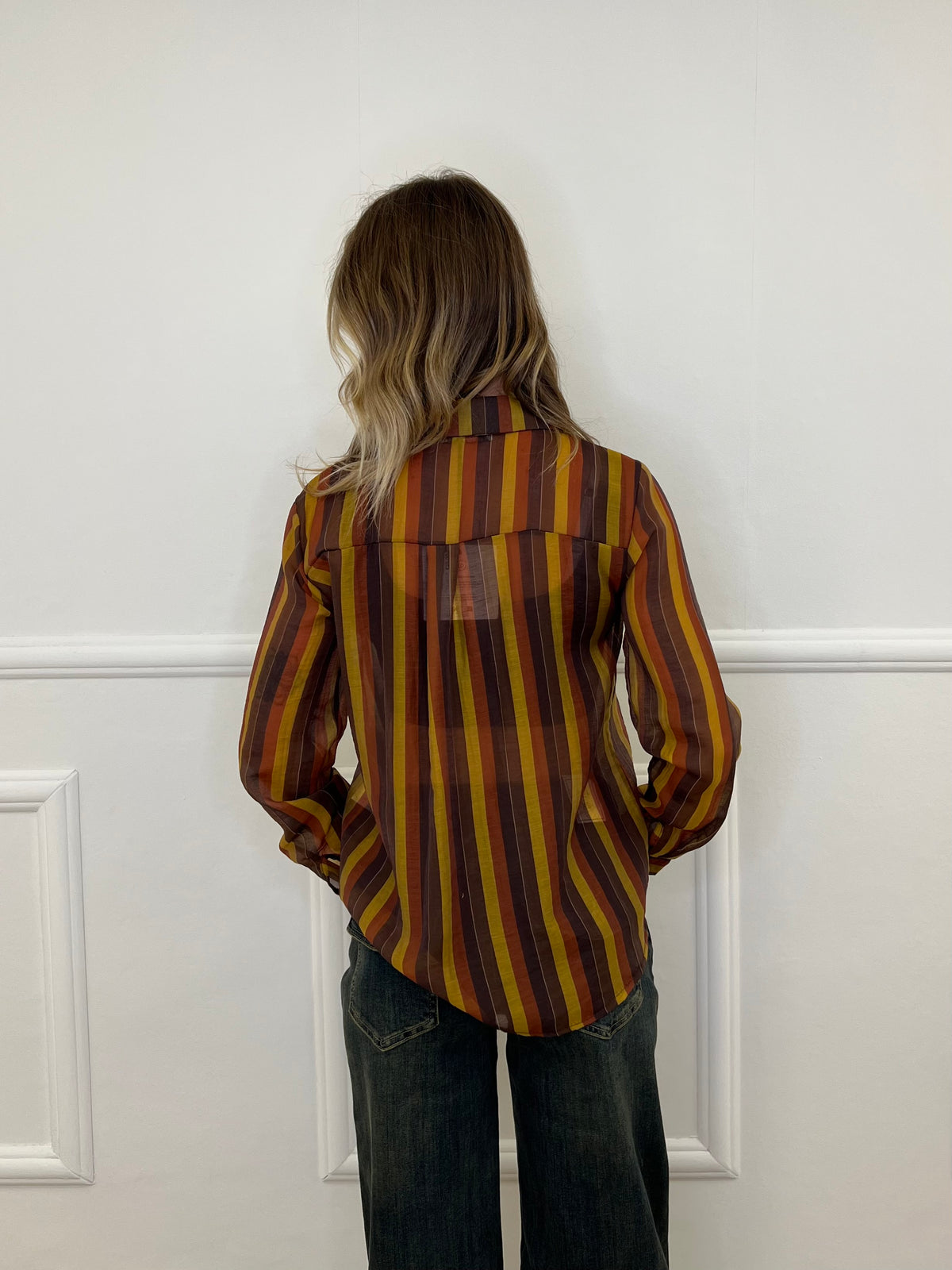 Camicia in Tencel a Righe 3957 Marrone