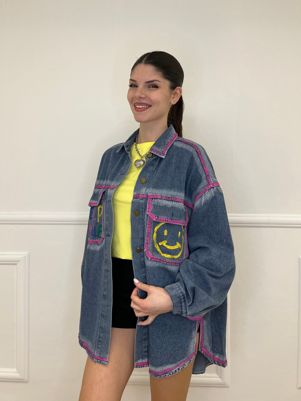 Giacca Camicia in Denim Graffiti K852