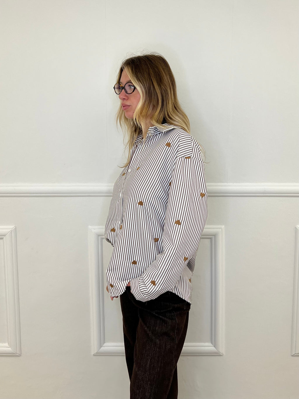 Camicia Cuori Ricamati 1255 Marrone