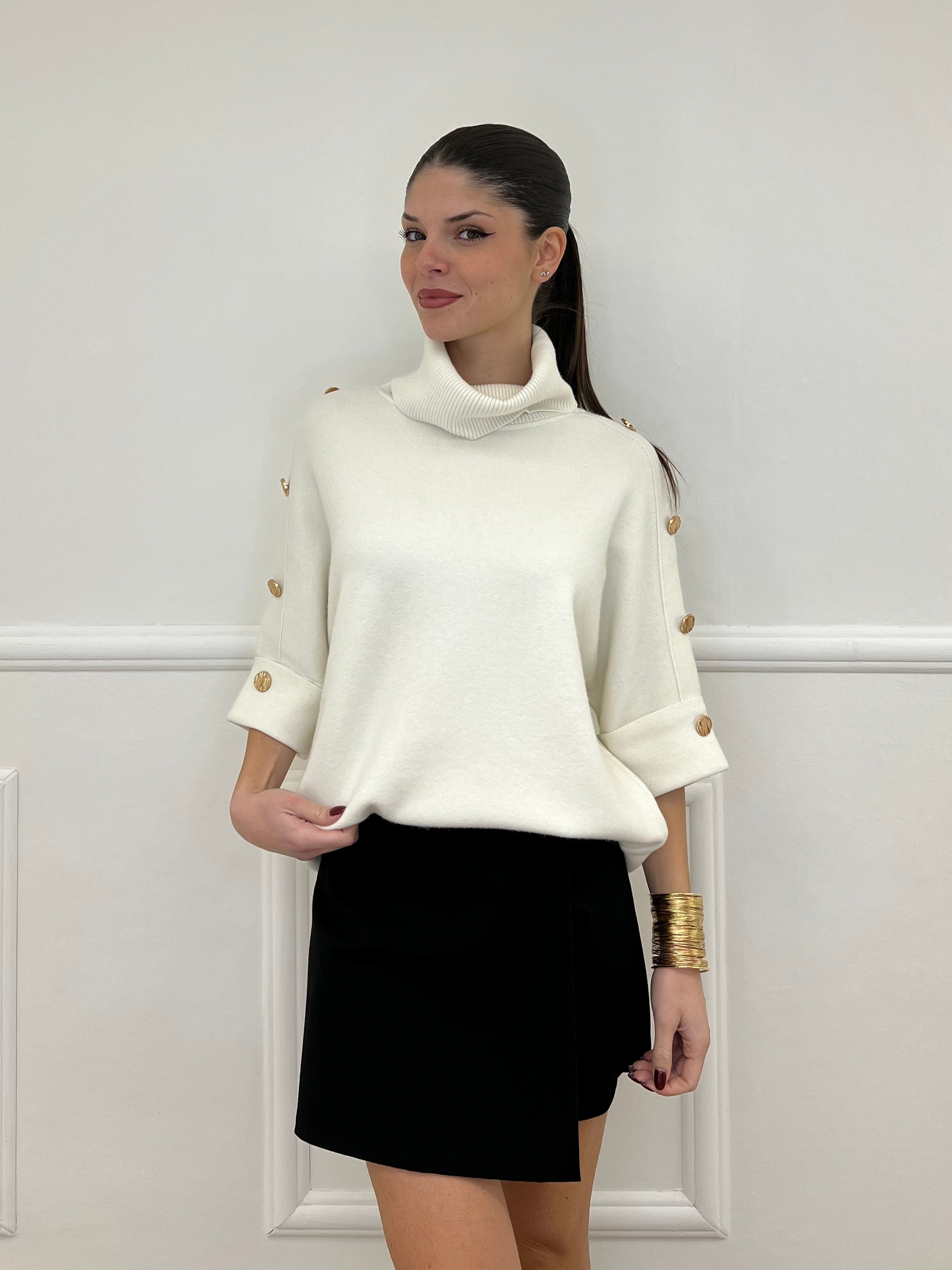 Maglia Bottoni Pipistrello 261124 Panna