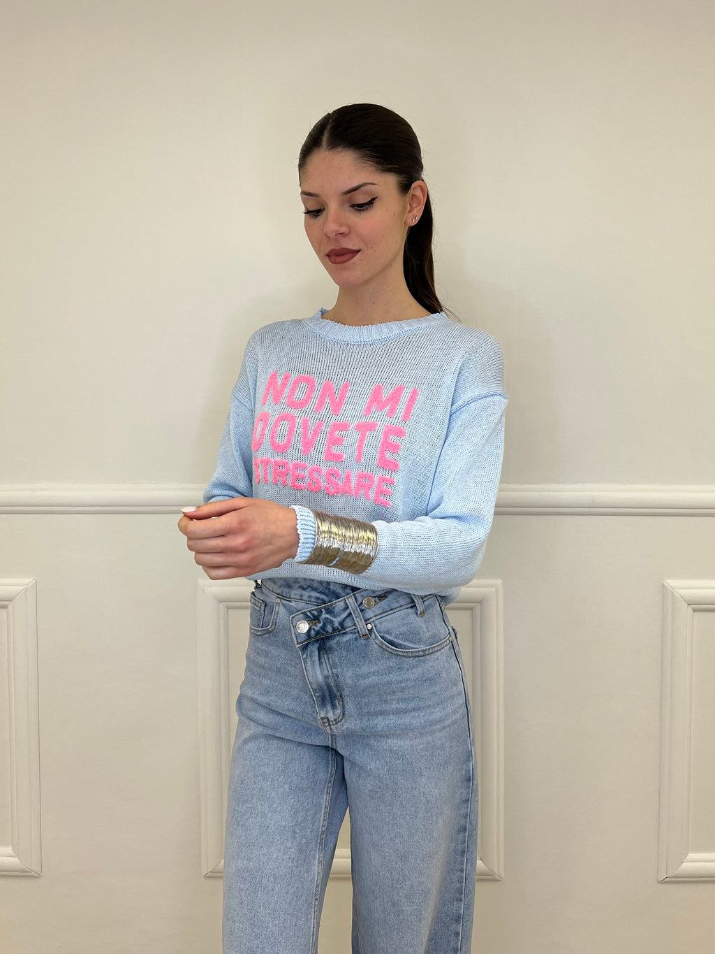 Maglia "Non Mi Dovete Stressare" 3695 Azzurro