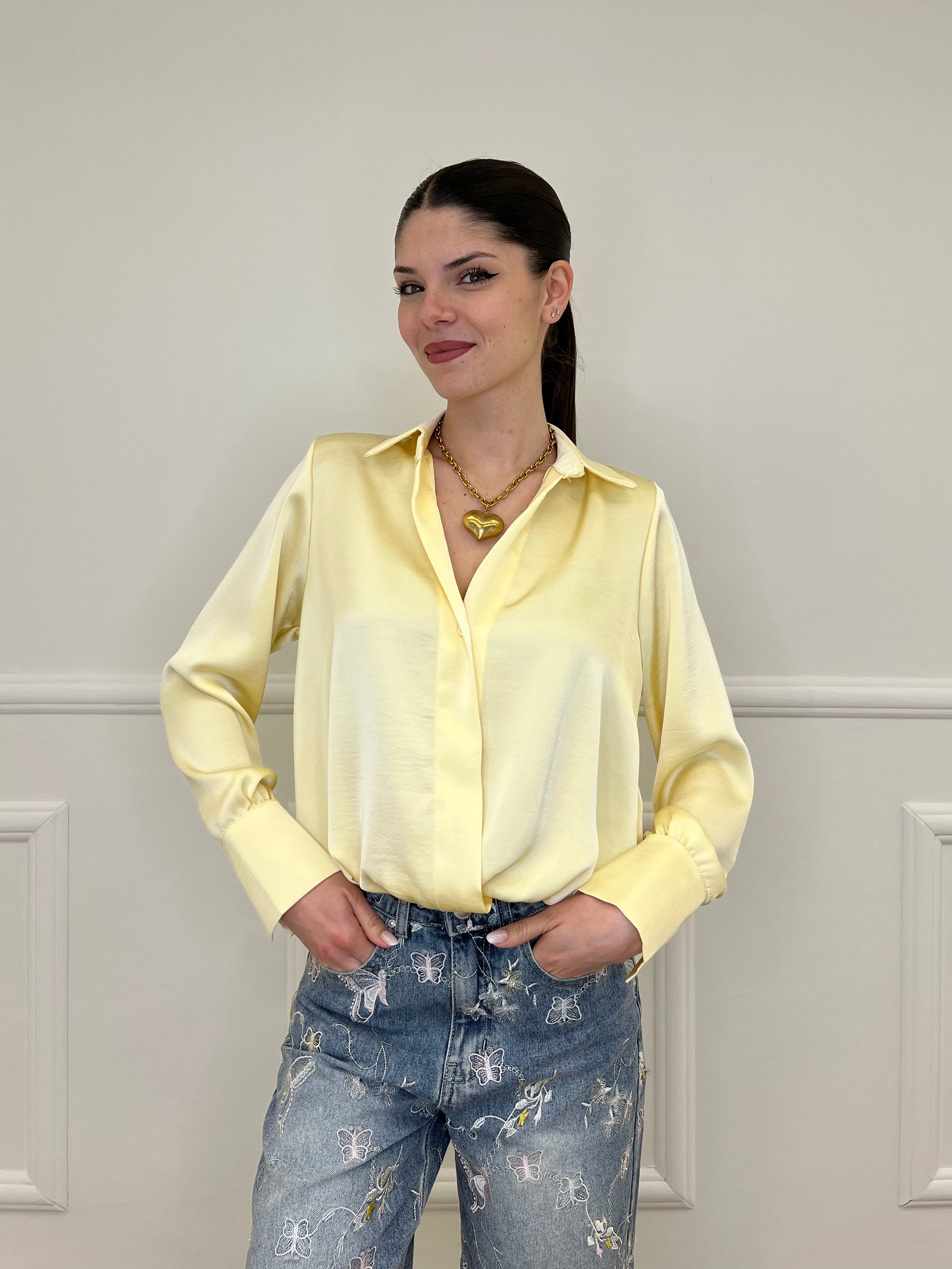 Blusa In Satin Con Spalline 10277 Giallo