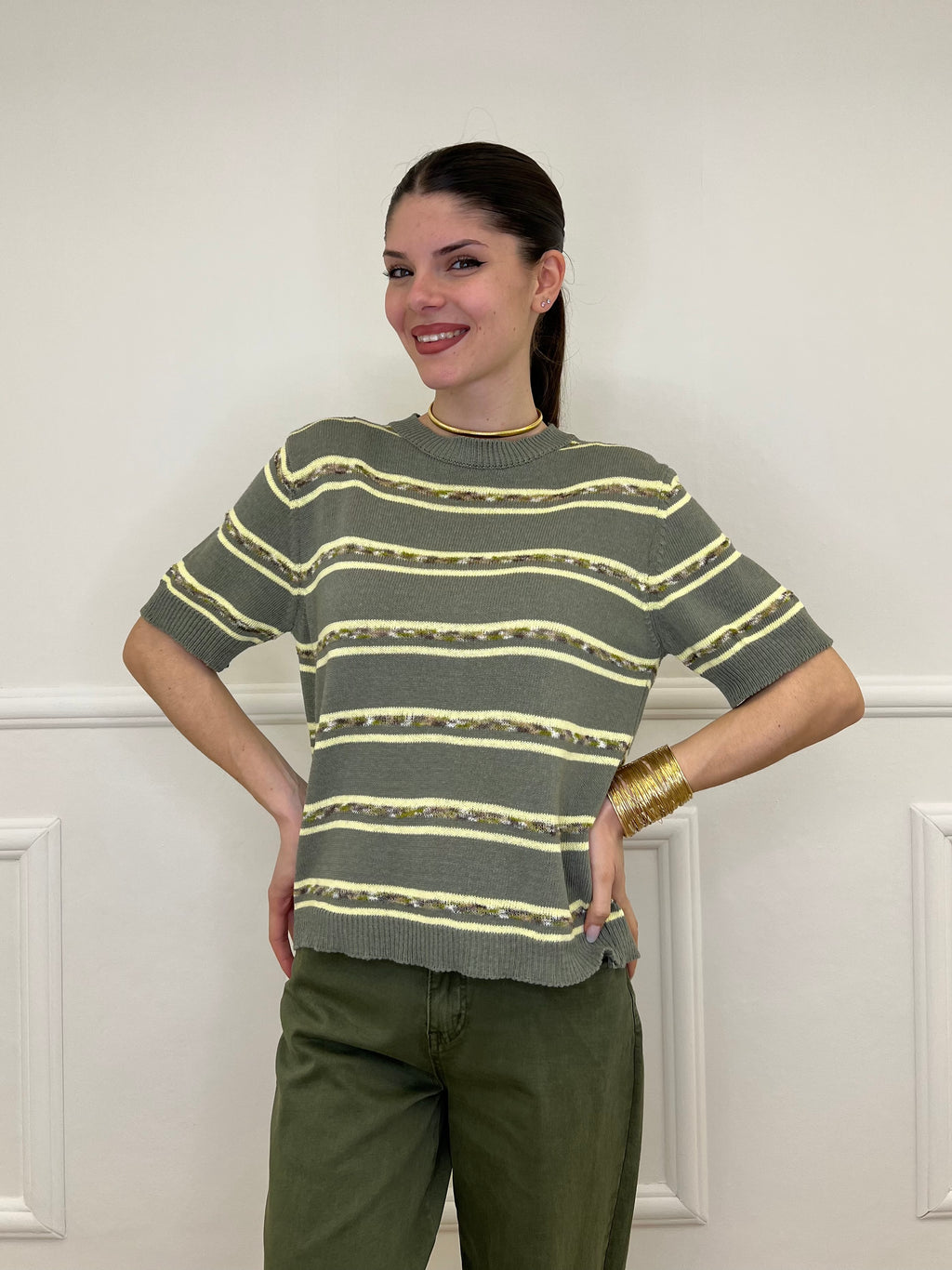 Maglia Righe Fiammata 0073 Verde