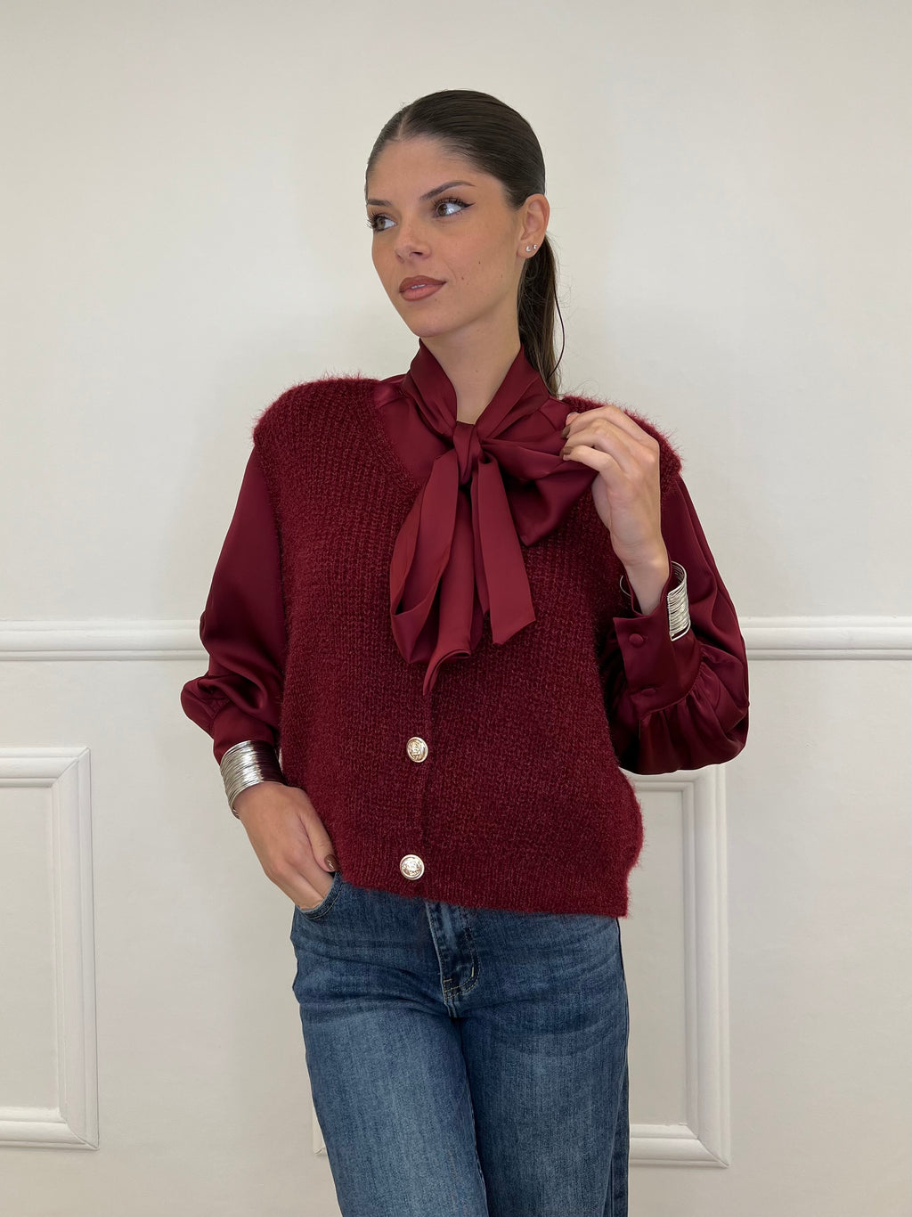 Gilet Effetto Mohair 8889 Bordeaux