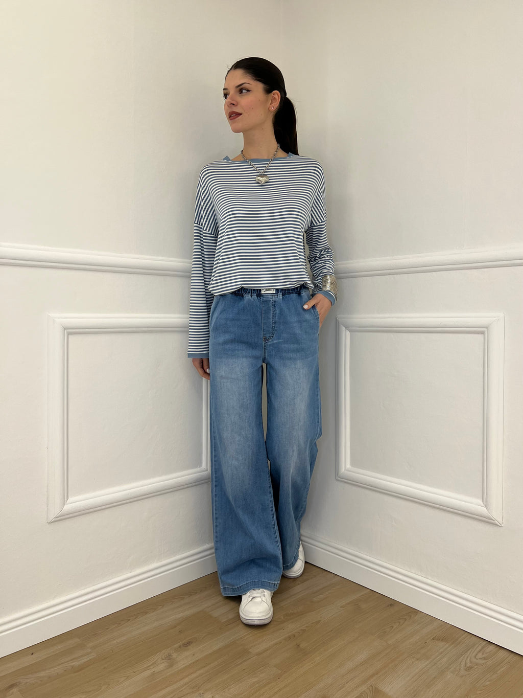 Jeans con Vita Elastica 9337 Azzurro