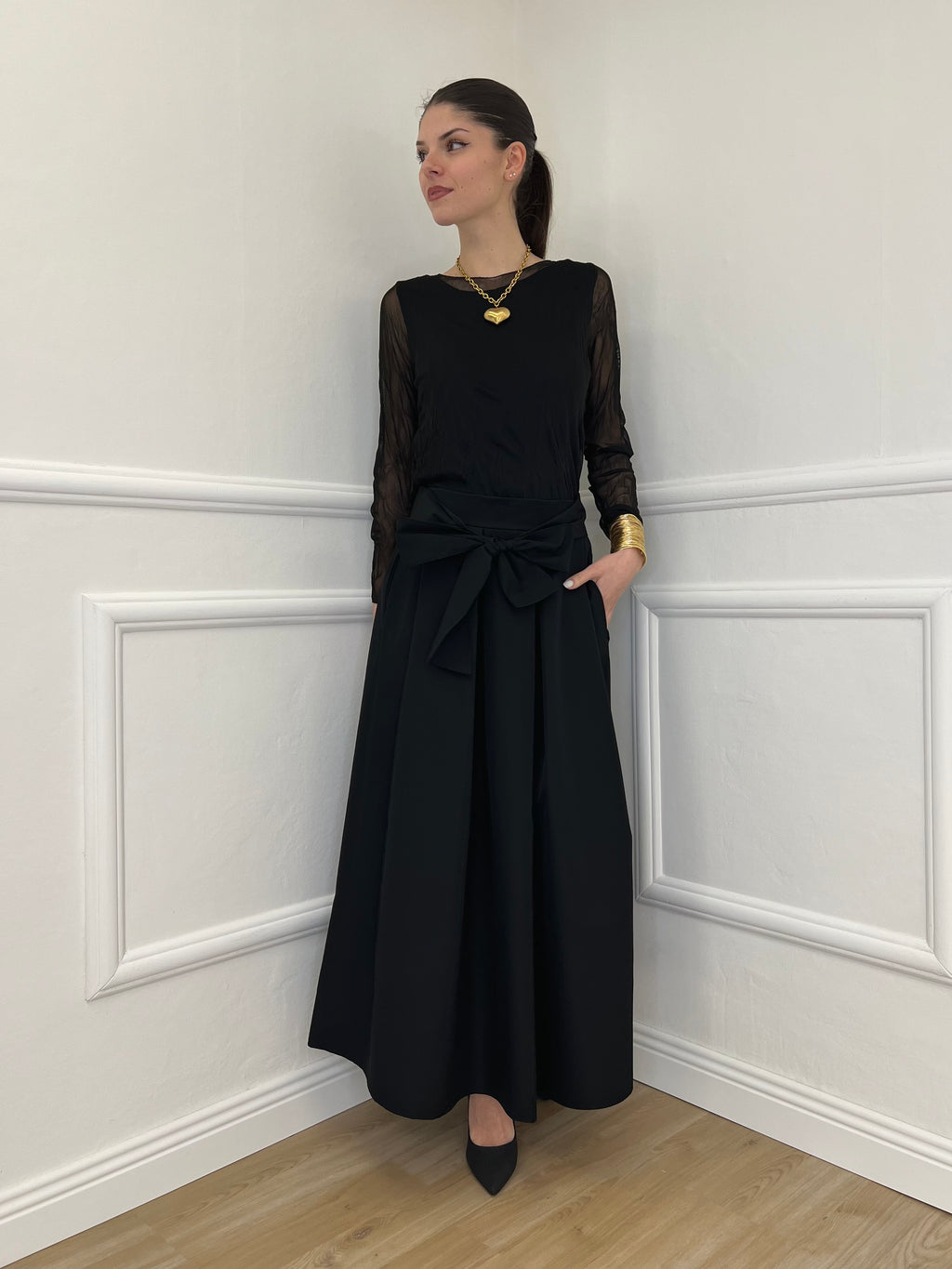 Gonna Popeline con Fiocco 5312 Nero