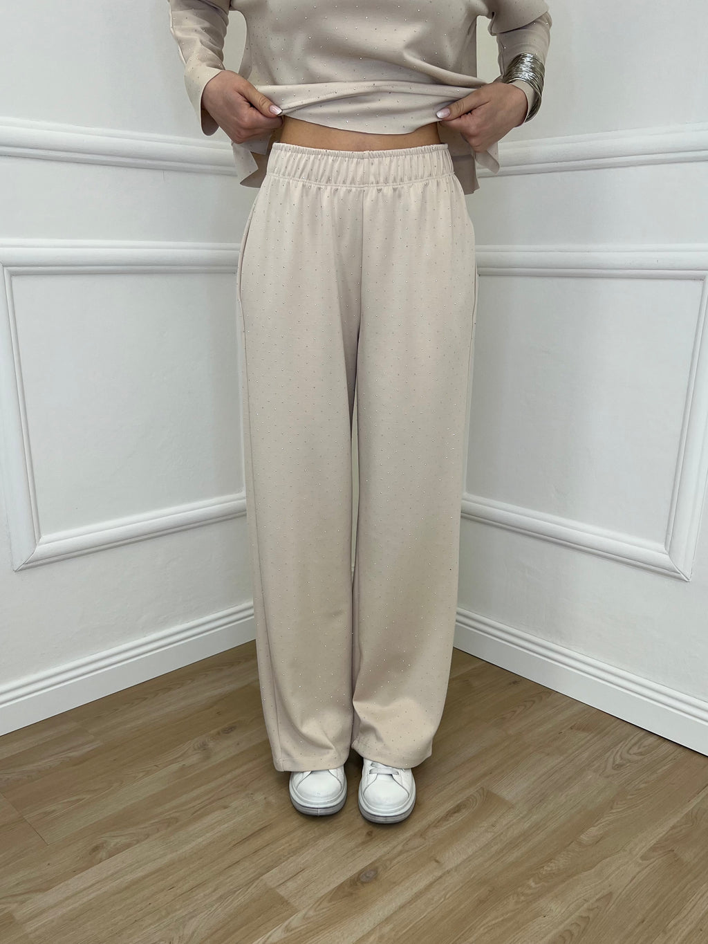 Completo Tuta Strass 036521 Ecru