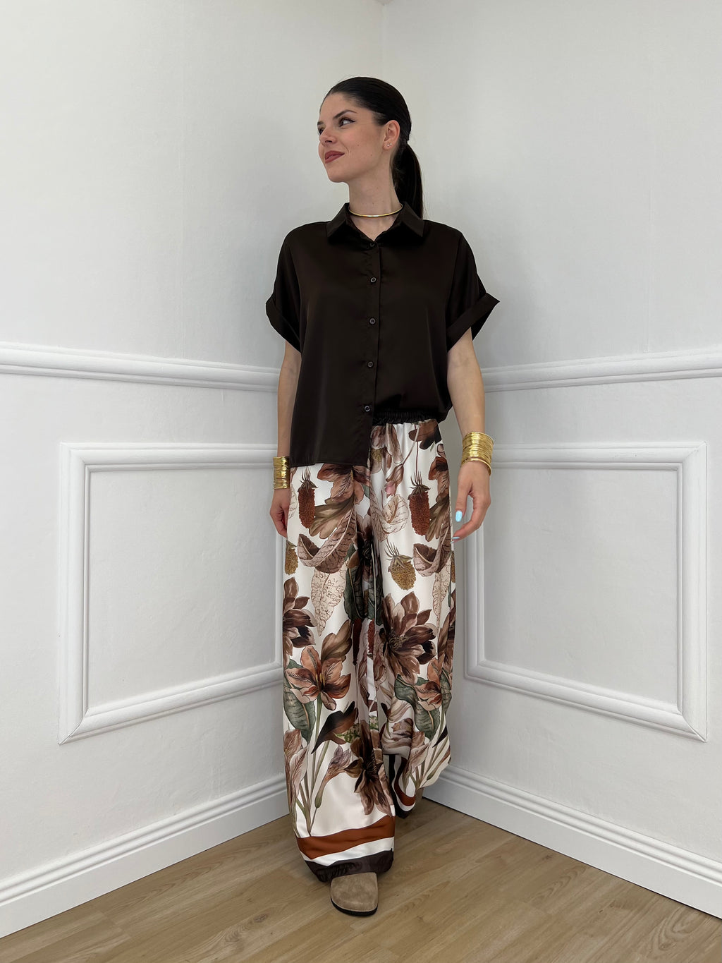 Completo Satin Pantalone Fantasia 17397 Moro