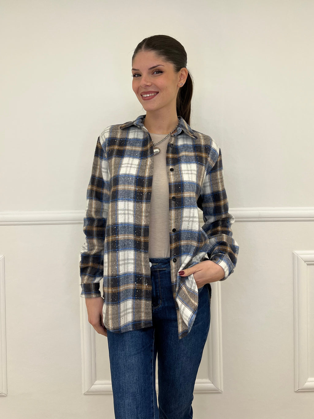 Camicia Madras Strass A35 Bluette