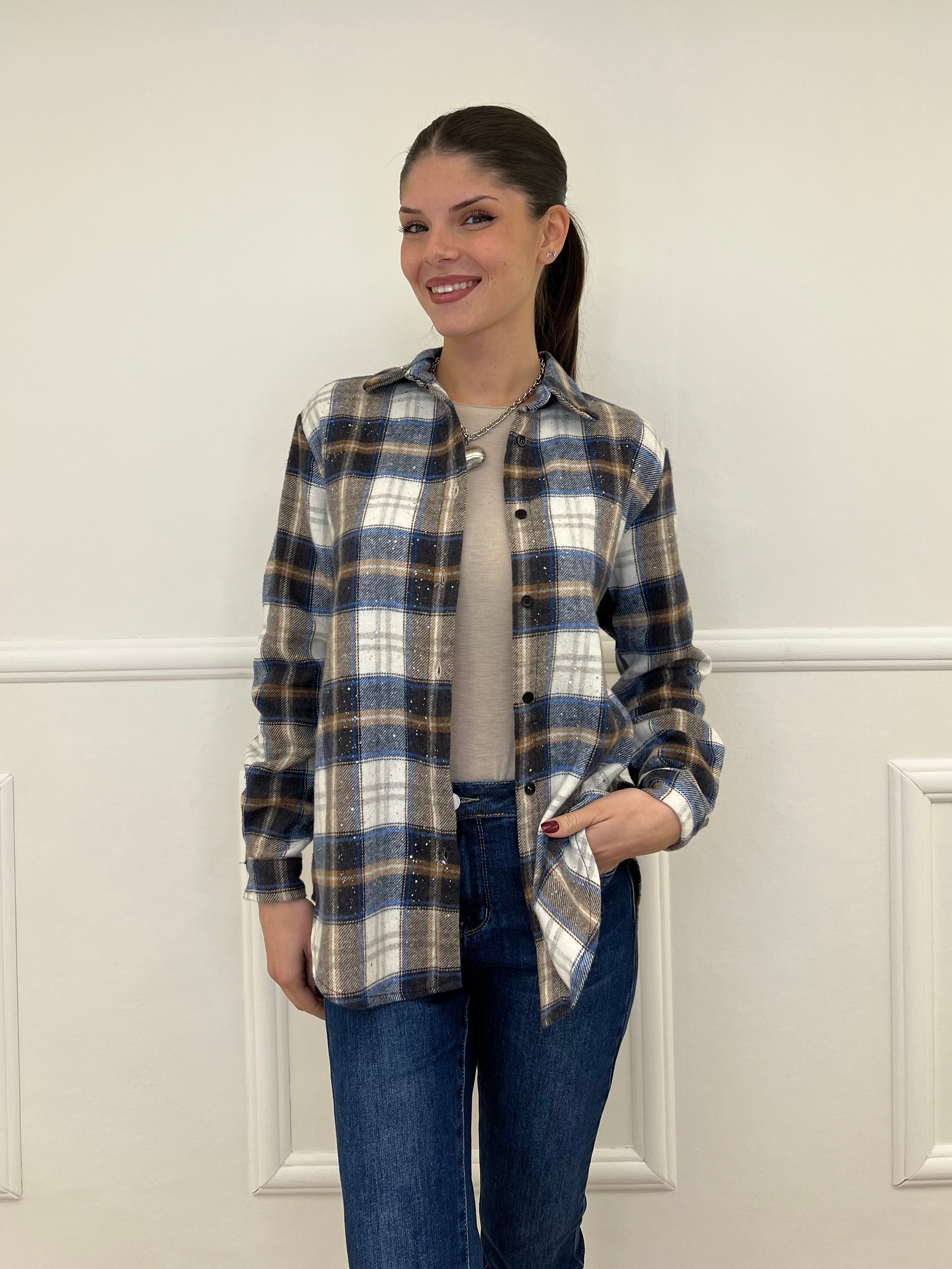 Camicia Madras Strass A35 Bluette