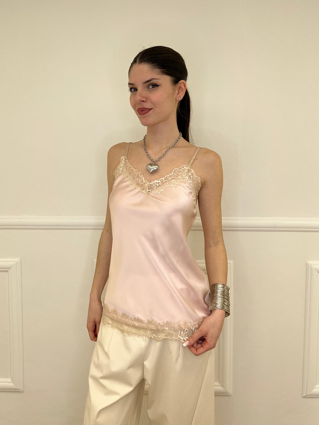 Top In Satin Con Pizzo 18673 Rosa