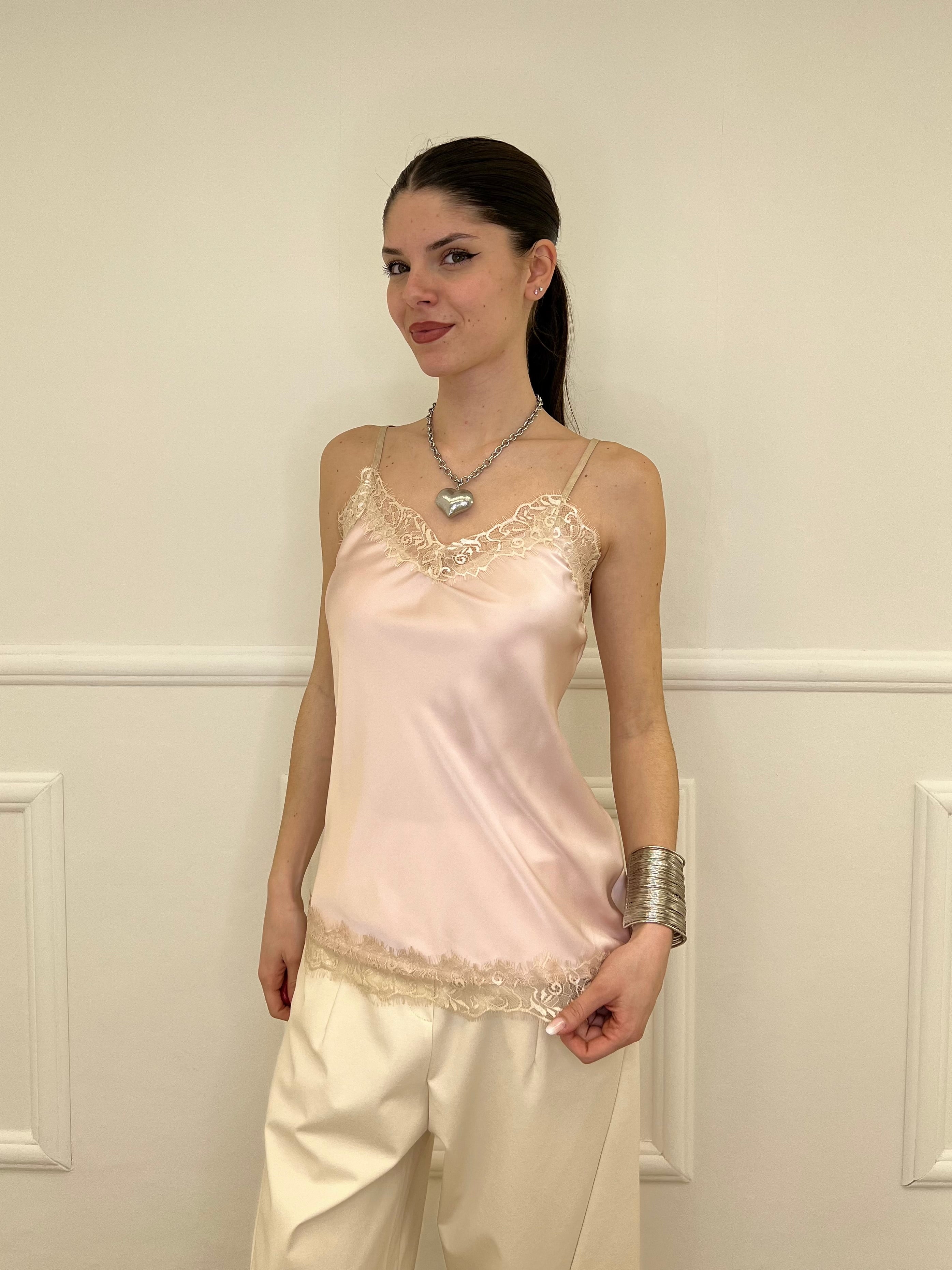 Top In Satin Con Pizzo 18673 Rosa