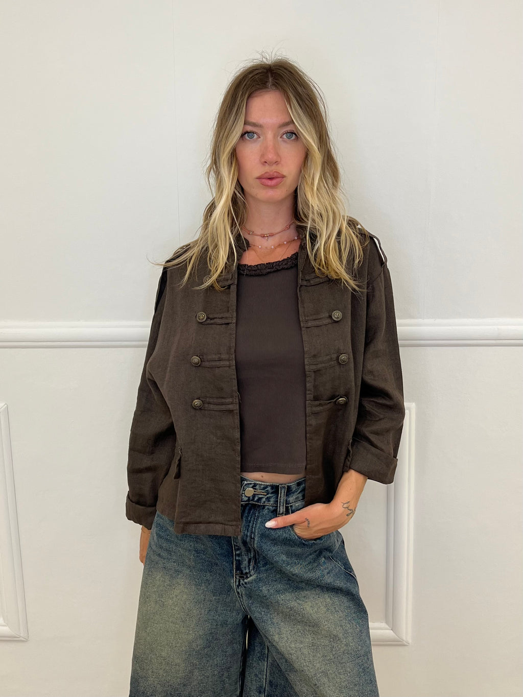 Giacca 100% Lino Alamari 926165 Marrone