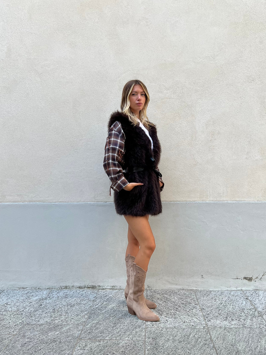Maxi Gilet Pelliccia Fusciacca 26005 Marrone