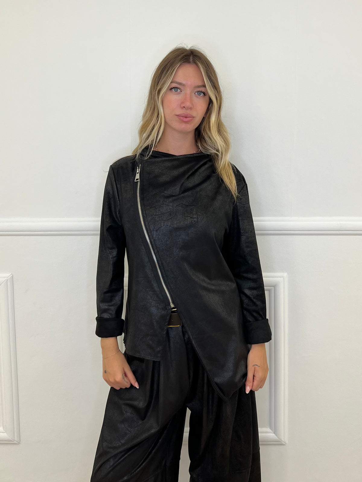 Giacca Zip Asimmetrica Used 5128 Nero