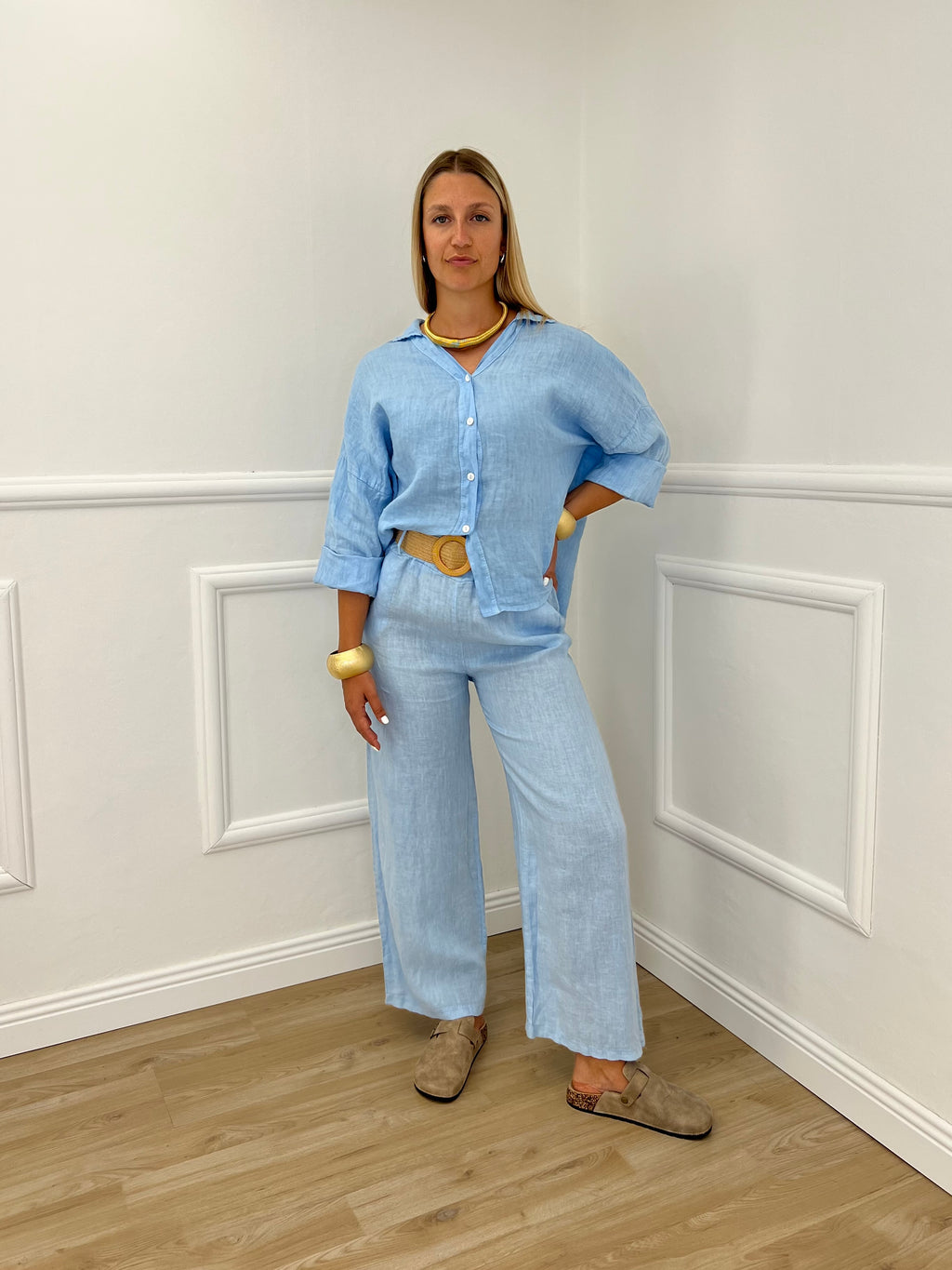 Camicia Scatoletta Lino 89303 Azzurro