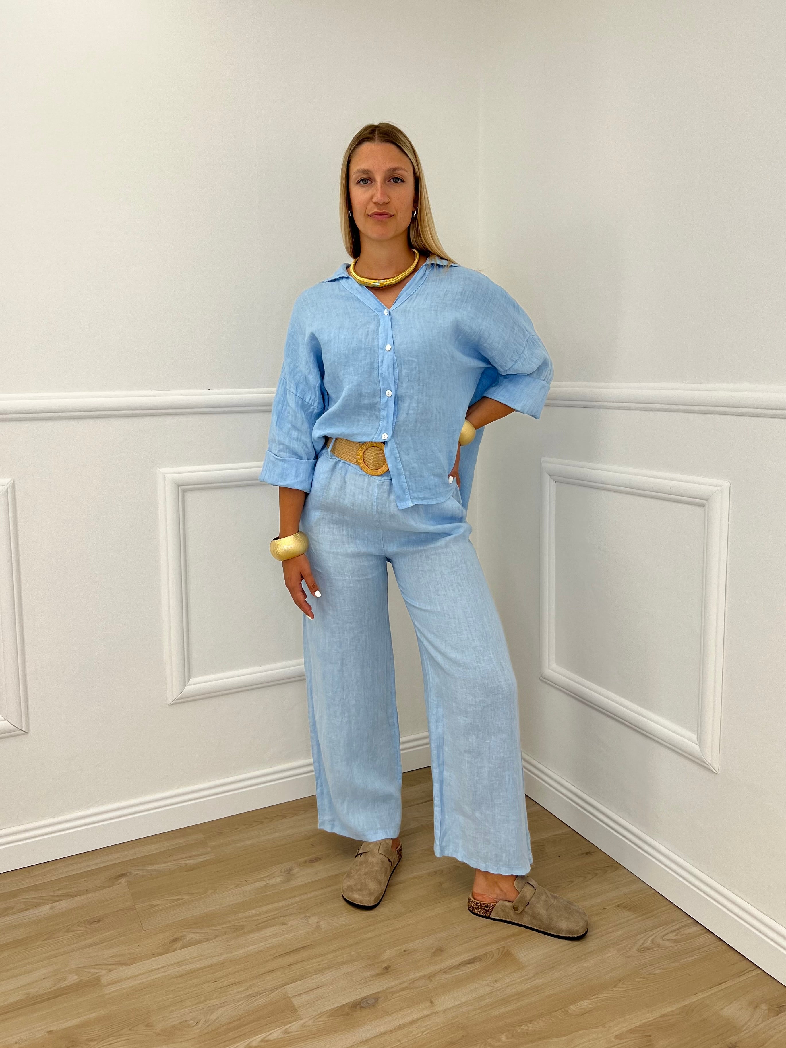 Camicia Scatoletta Lino 89303 Azzurro