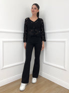 Cardigan Crop Crochet 38018 Nero - Bazar Abbigliamento