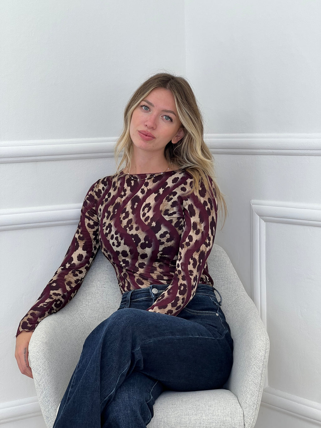 Maglia Ultralight con Cashmere Animalier a Barchetta Burgundy
