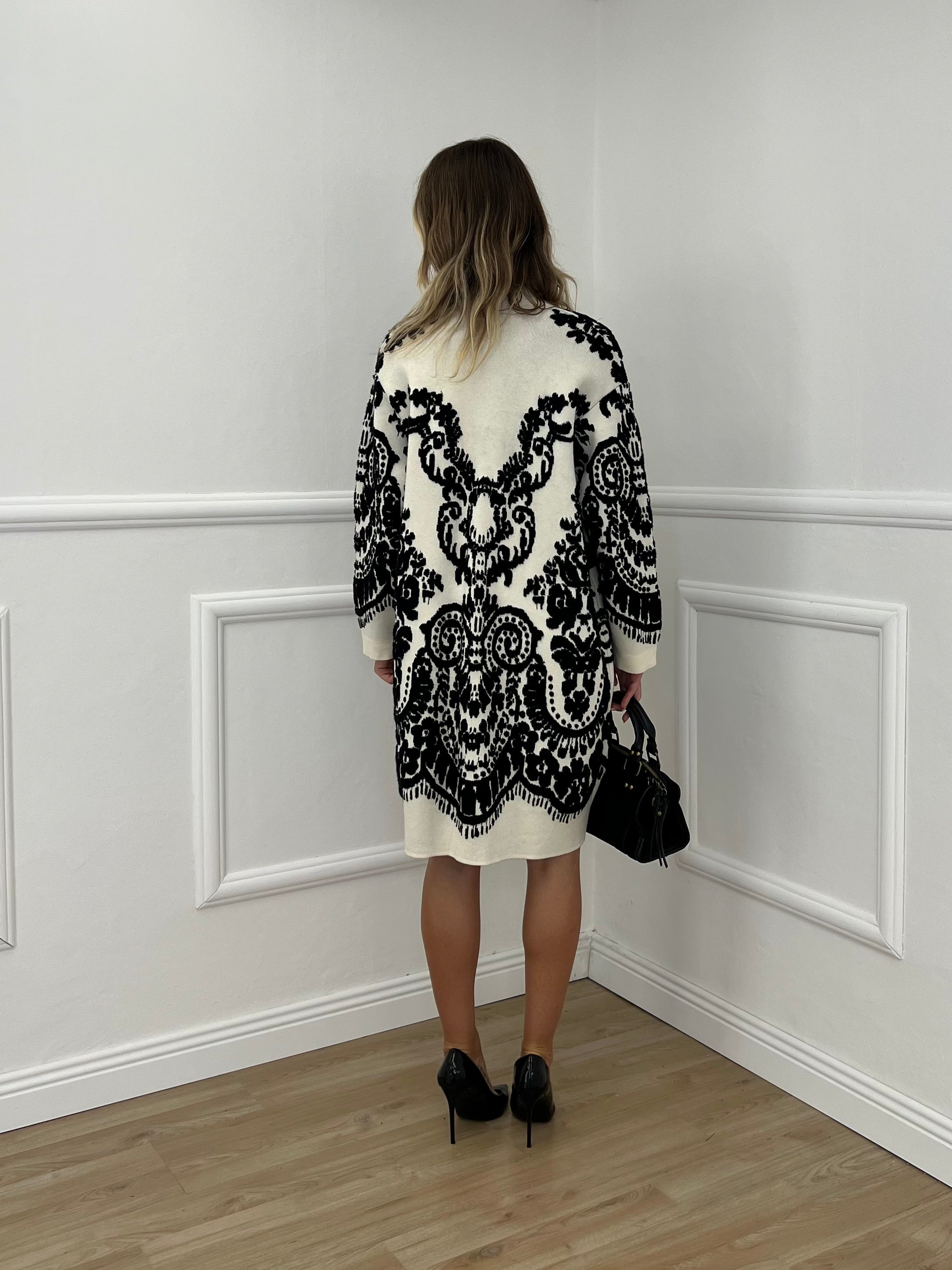 Cardigan Cappotto Jacquard 8201 Bianco
