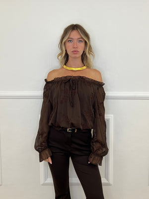 Blusa Boho Con Ricami 89039-1 Marrone
