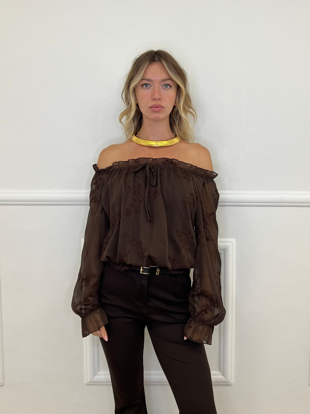 Blusa Boho Con Ricami 89039-1 Marrone