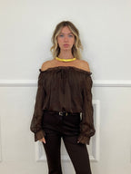 Blusa Boho Con Ricami 89039-1 Marrone
