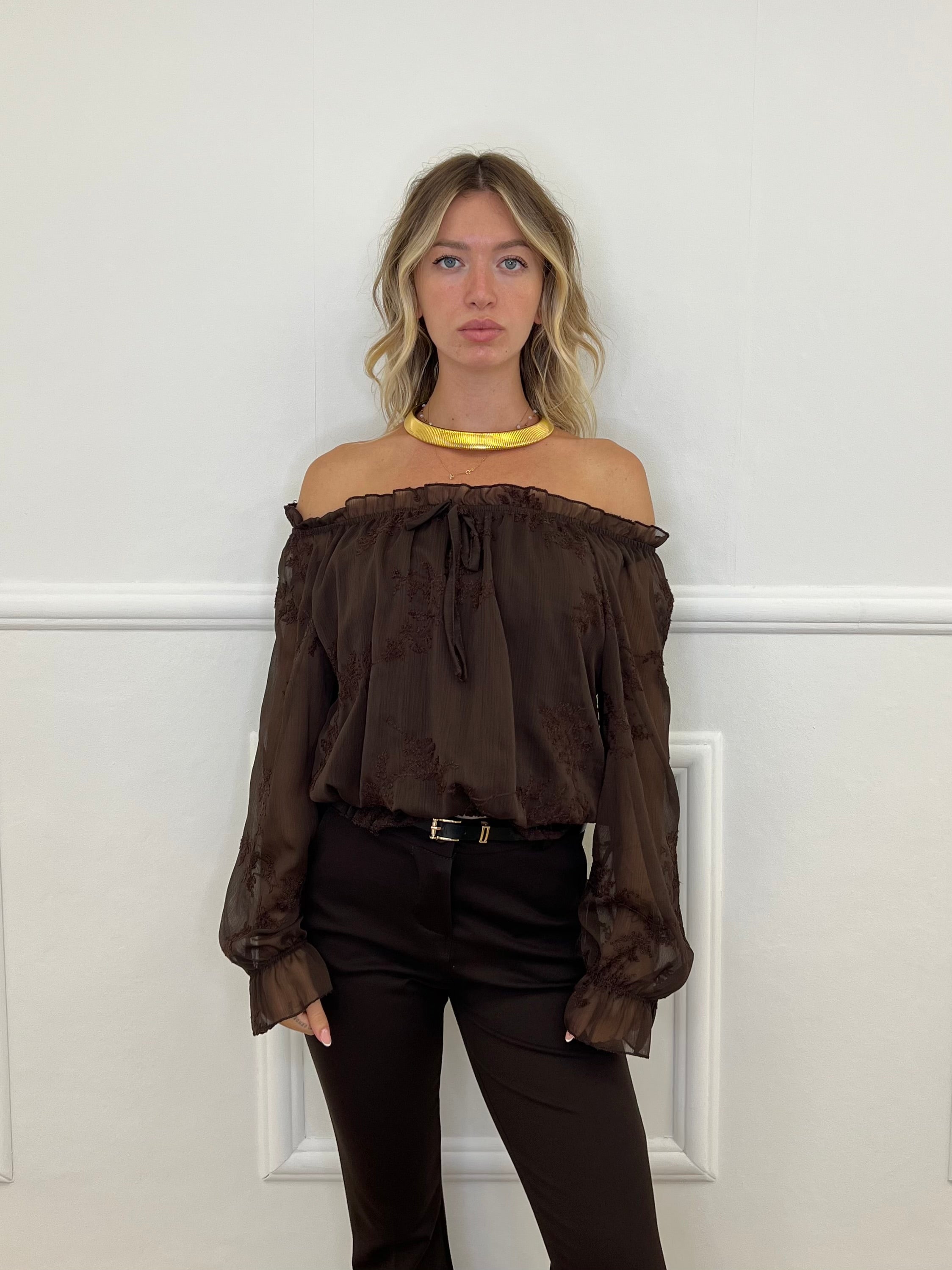Blusa Boho Con Ricami 89039-1 Marrone