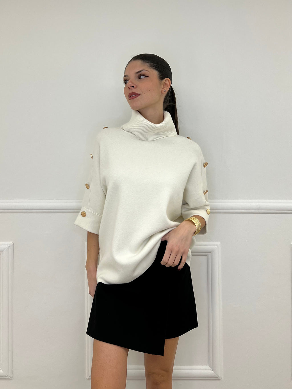 Maglia Bottoni Pipistrello 261124 Panna