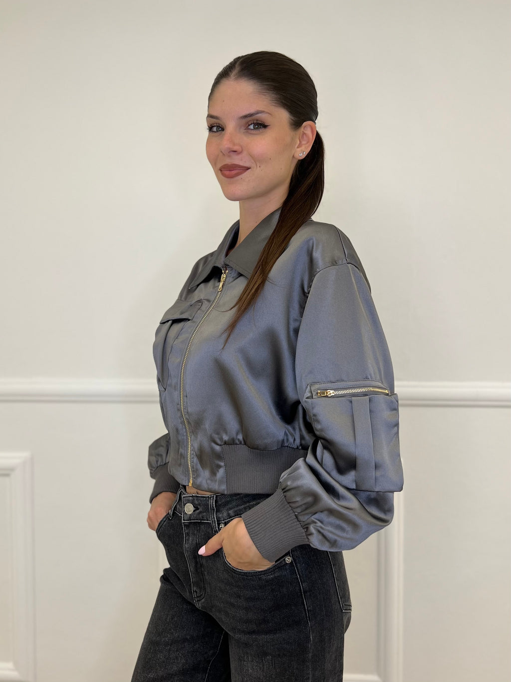 Bomber Raso 24444 Piombo - Bazar Abbigliamento