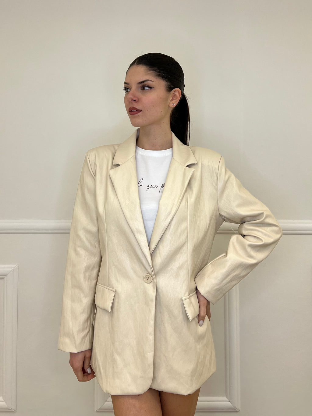 Blazer Oversize in Eco Pelle 30551 Beige