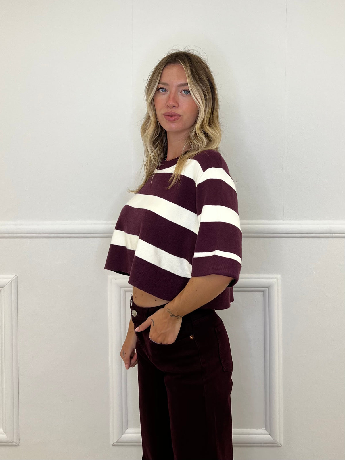 Maglia Scatoletta Righe MX2520 Burgundy