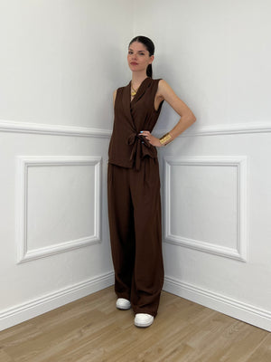 Completo Gilet Fiocco Crêpe 2852 Marrone