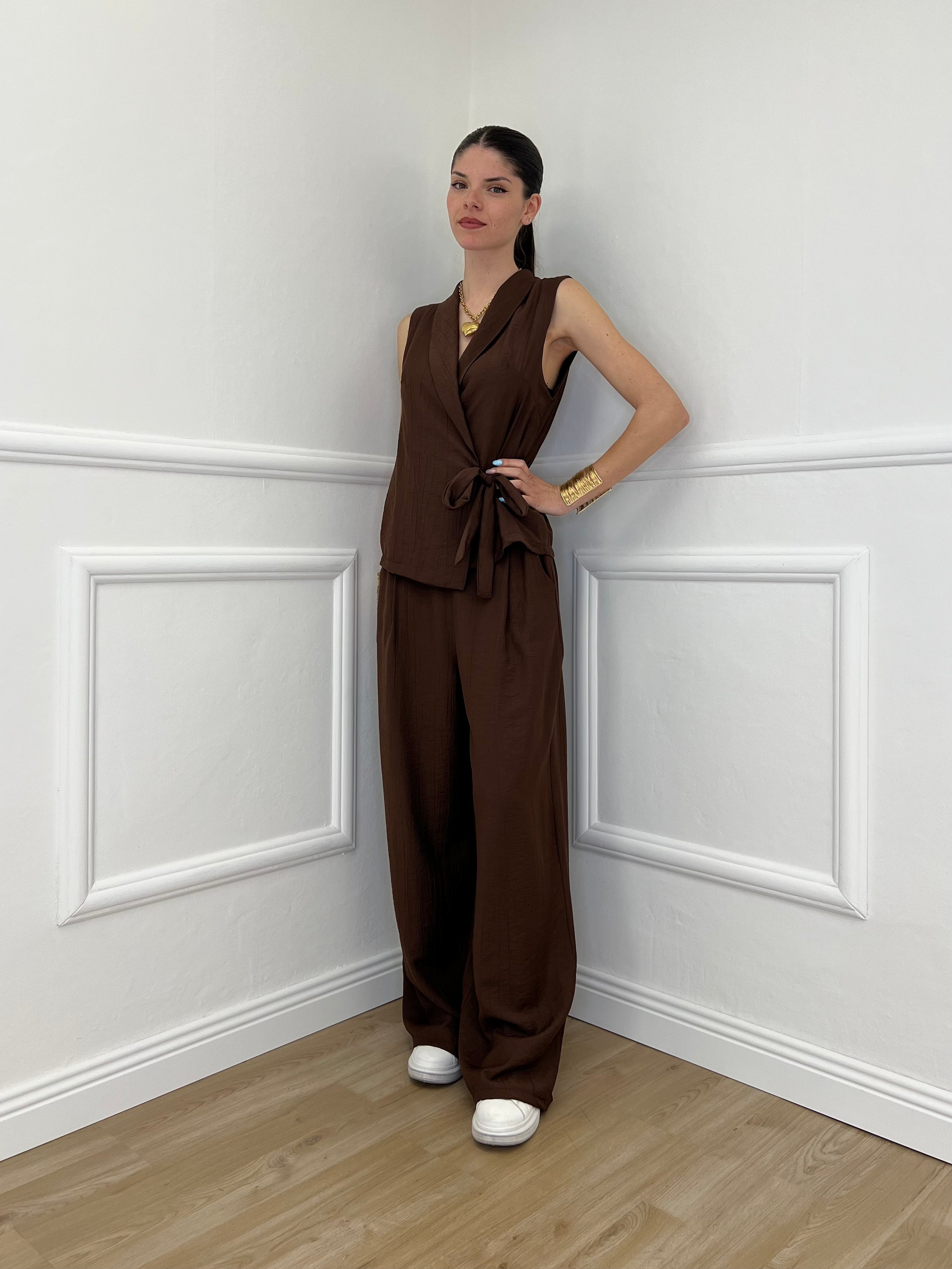 Completo Gilet Fiocco Crêpe 2852 Marrone