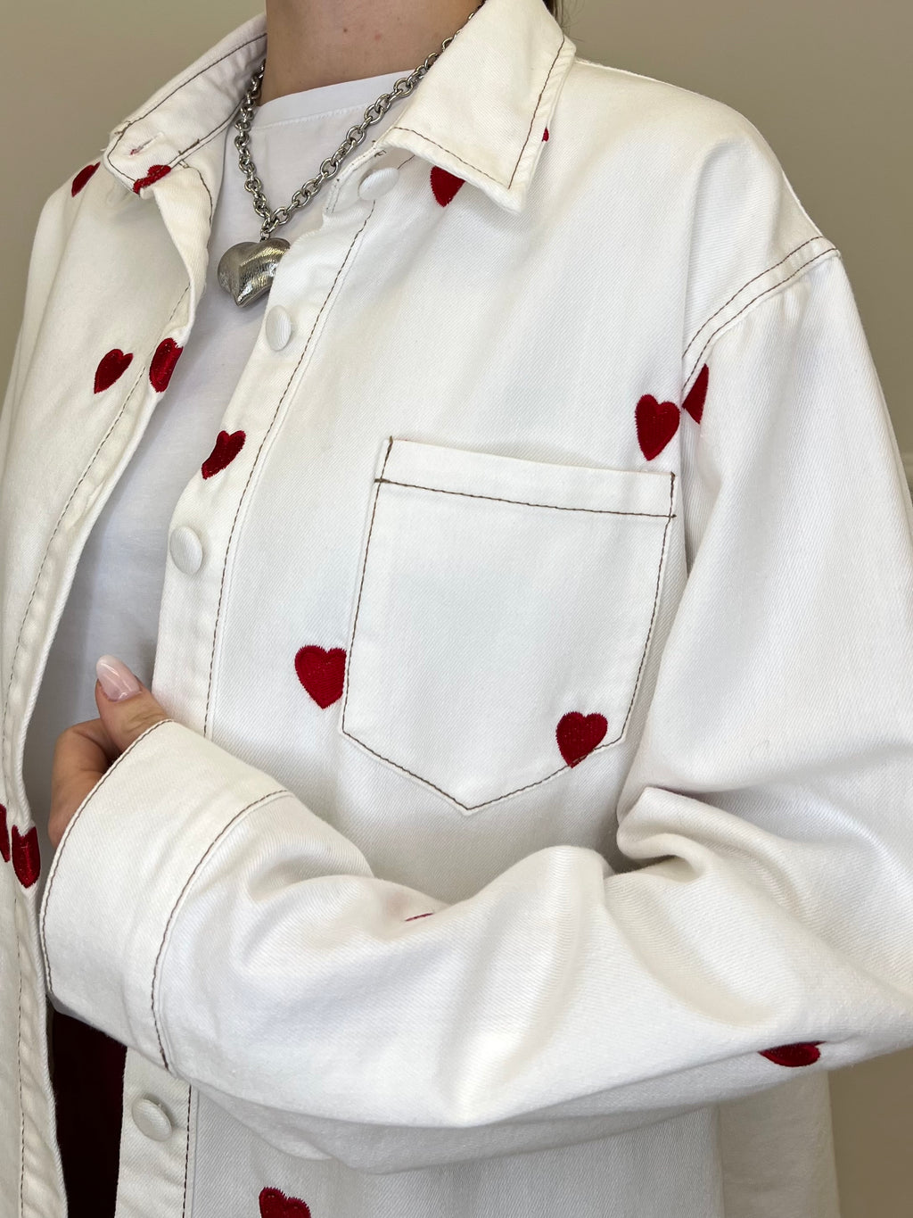 Giacca Camicia Denim Cuori 0805 Bianco