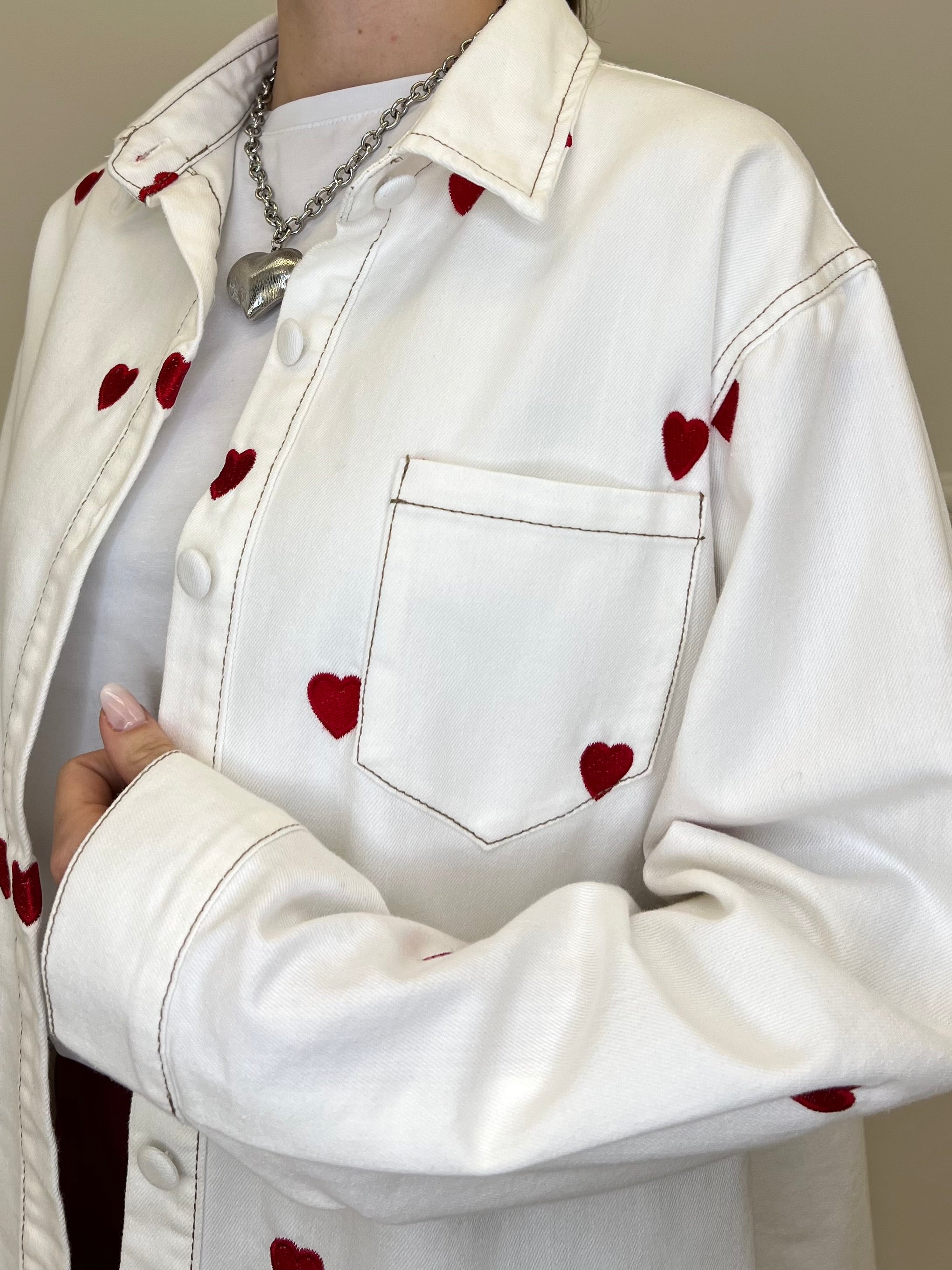 Giacca Camicia Denim Cuori 0805 Bianco