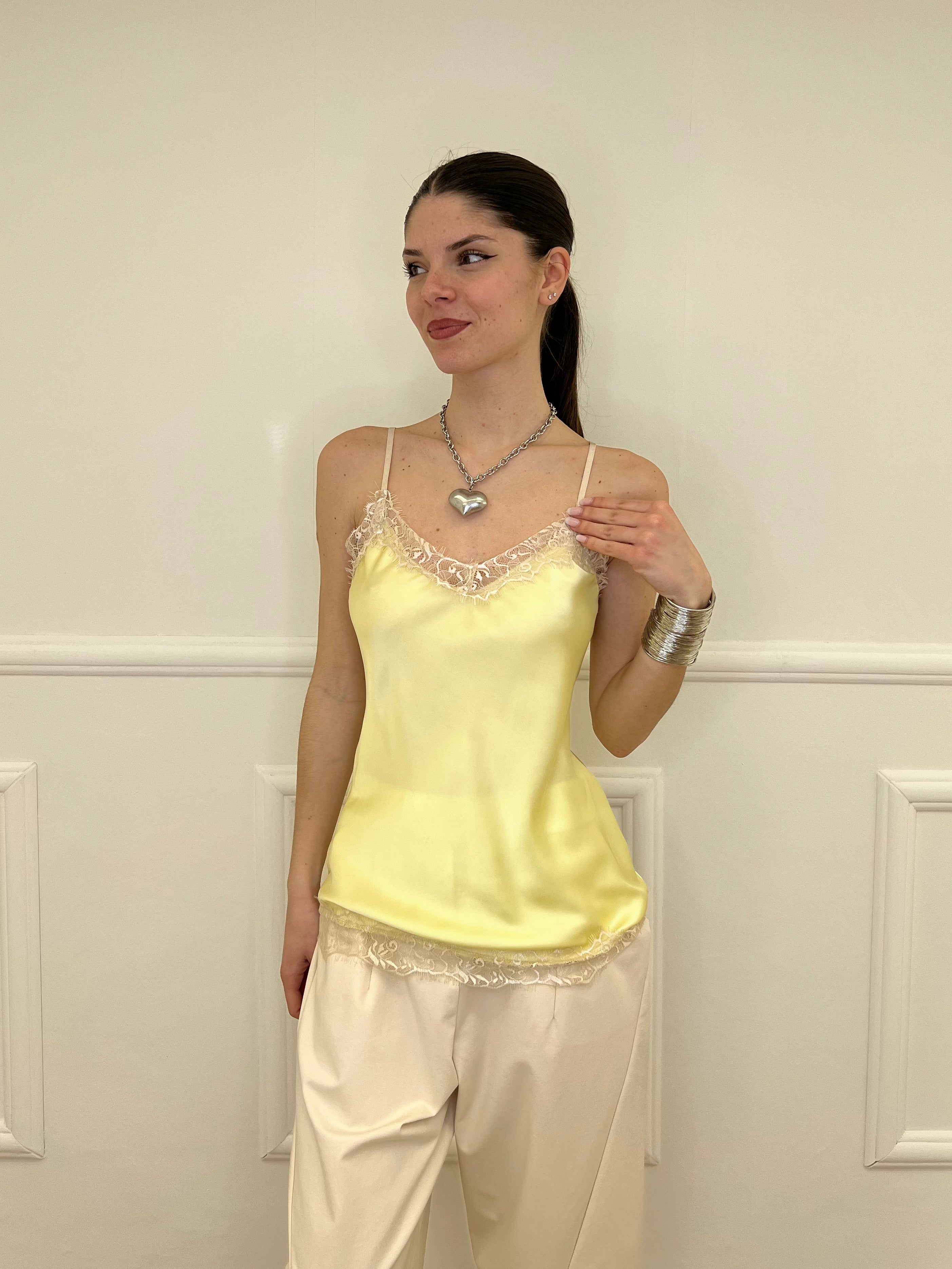 Top In Satin Con Pizzo 18673 Giallo