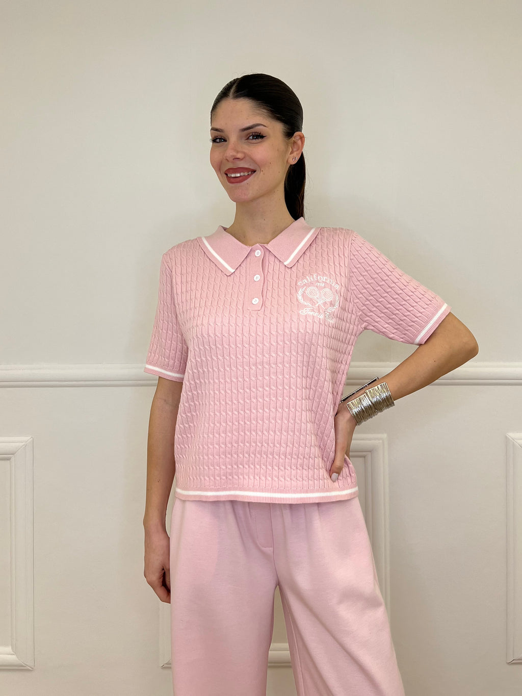 Polo in Maglia Jacquard L8086 Rosa