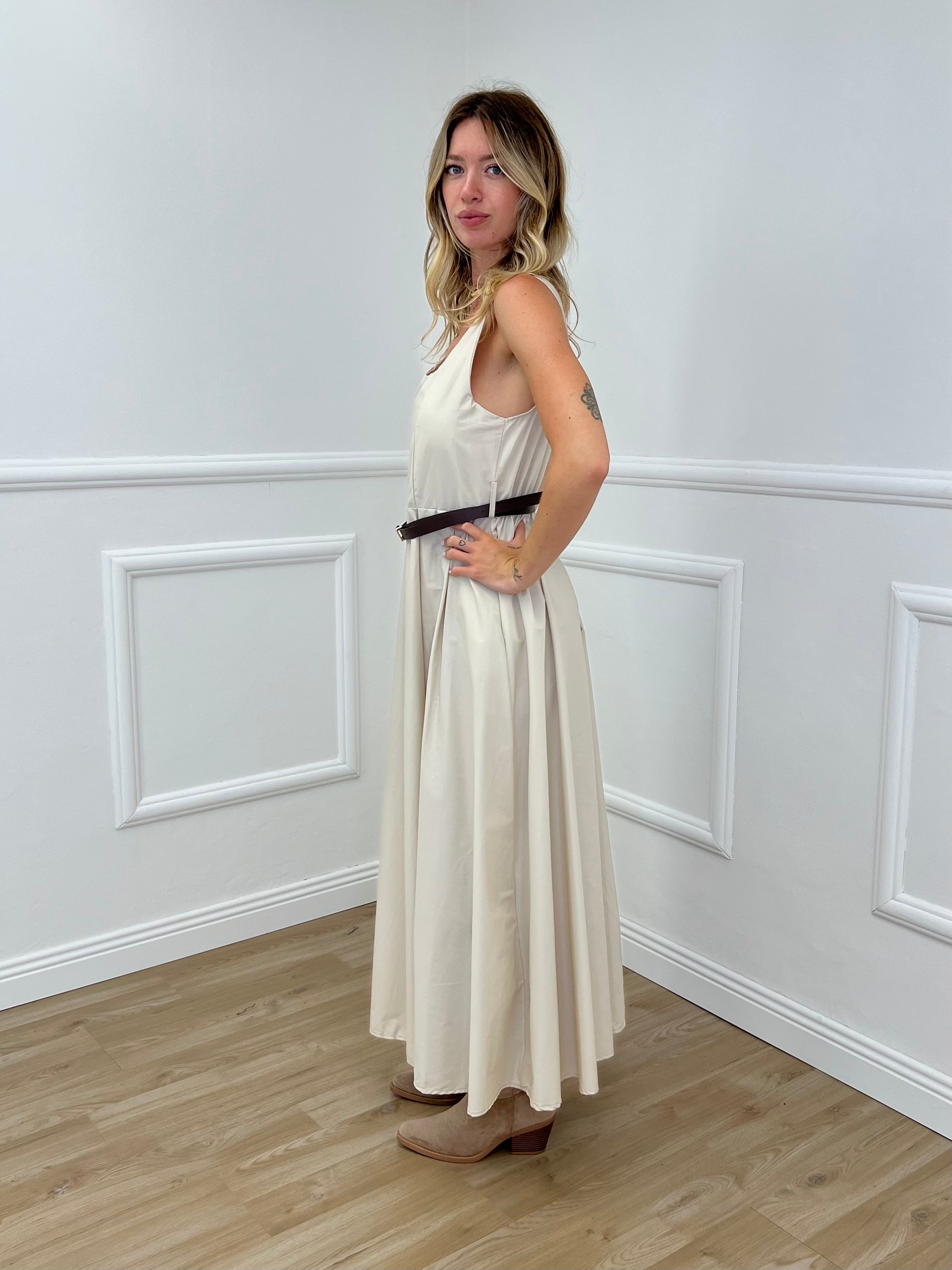 Abito Popeline Scollo Quadrato 2886 Beige