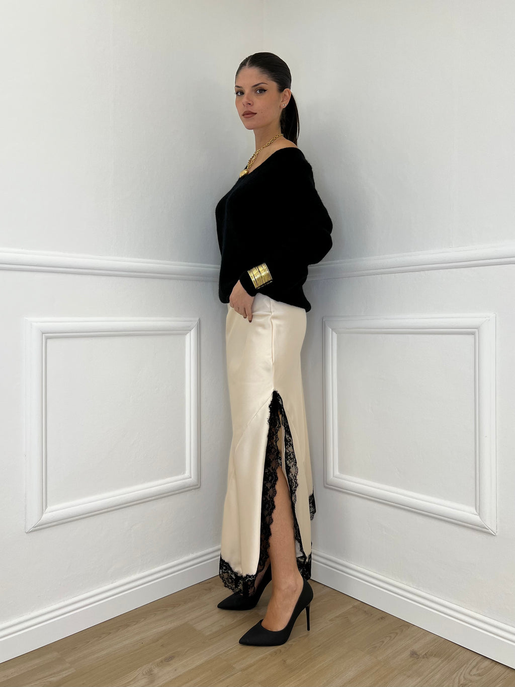 Gonna Asimmetrica Pizzo 2722 Panna