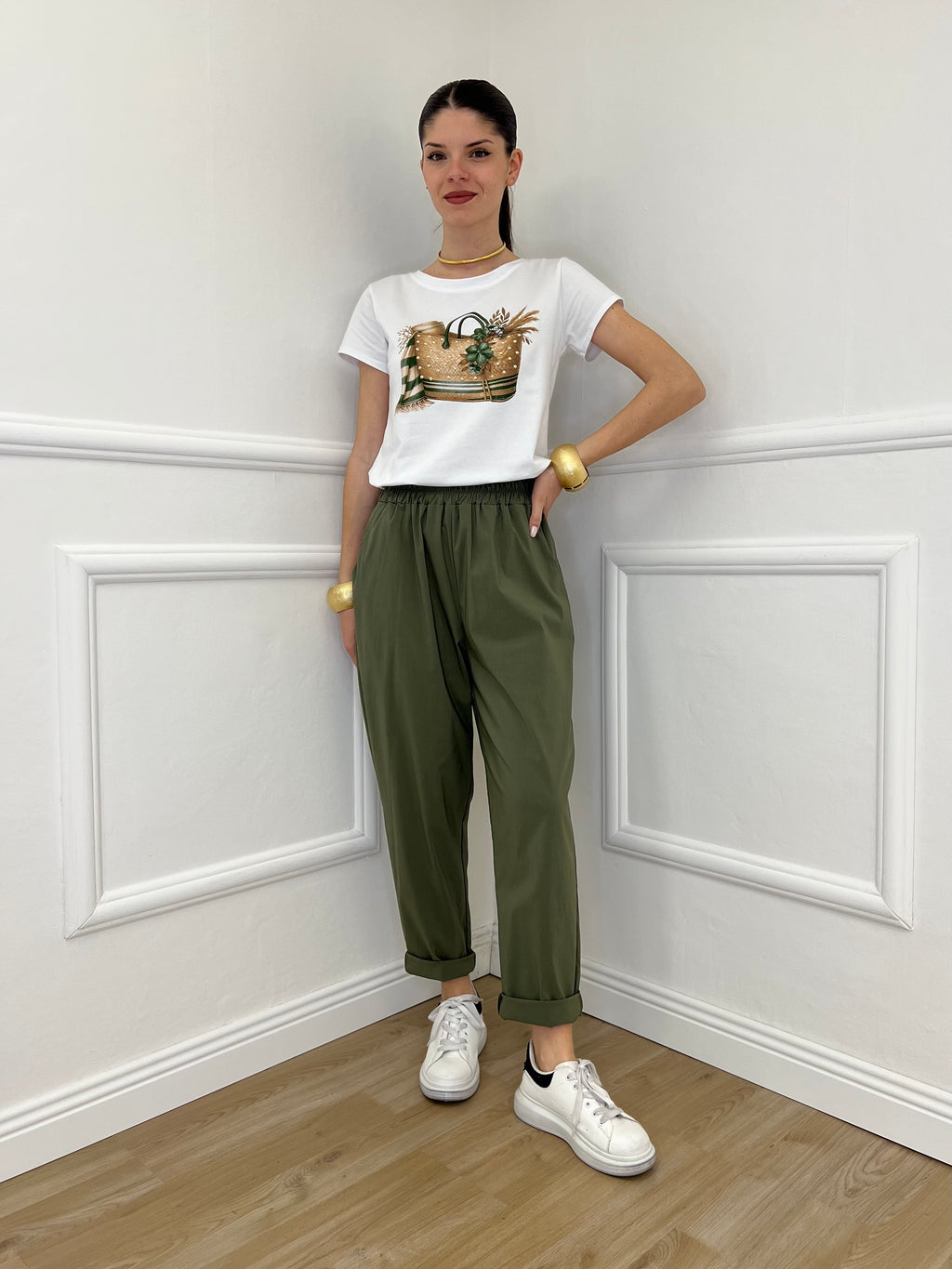 Pantalone Baggy Viscosa 2815 Verde Militare