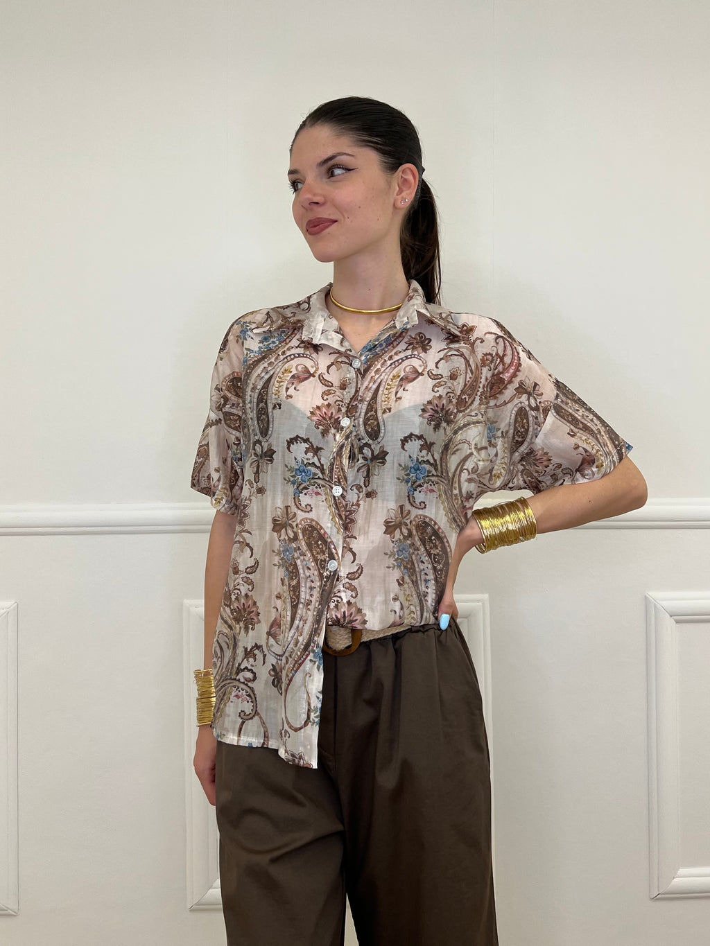 Camicia Paisley in Tencel 25155 Marrone