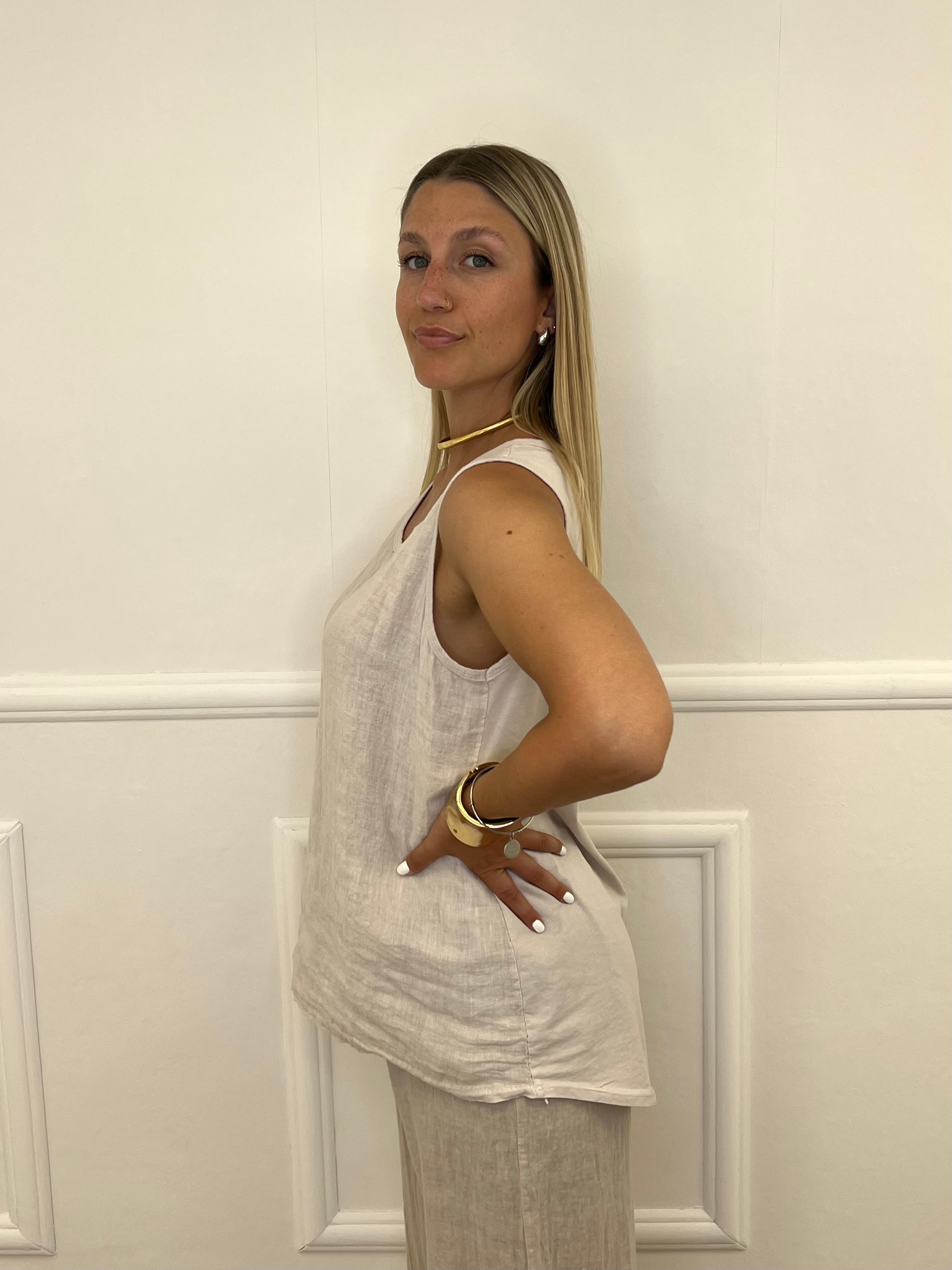 Canotta In Cotone e Lino 18653 Beige